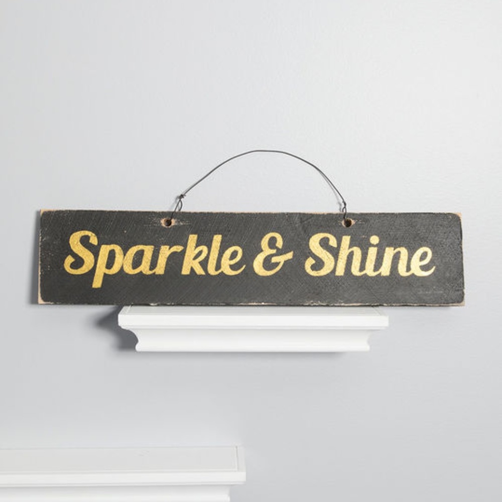 Sparkle and Shine Distressed Wood & Wire Sign NEW